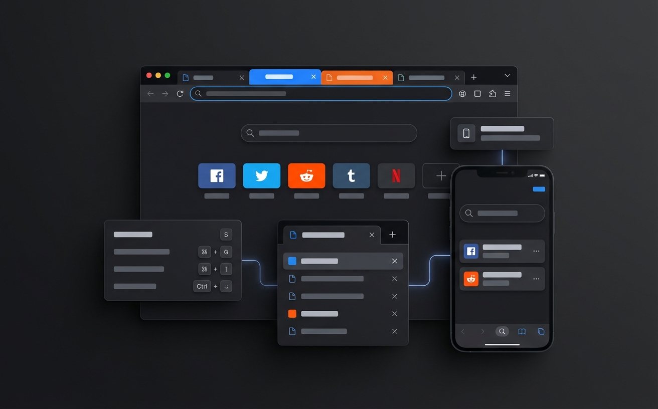 谷歌浏览器标签页切换与导航快捷键示意图